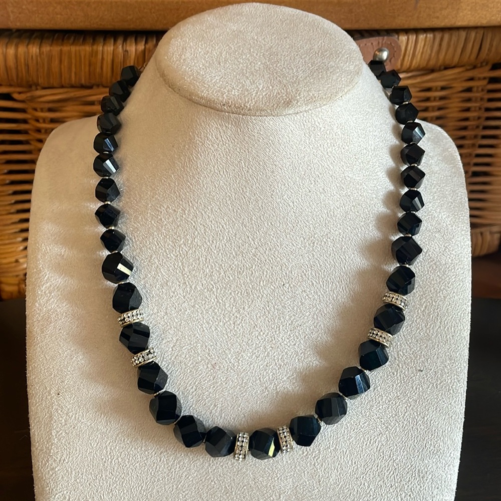 Anne Klein Black Bead & Rhinestone Necklace